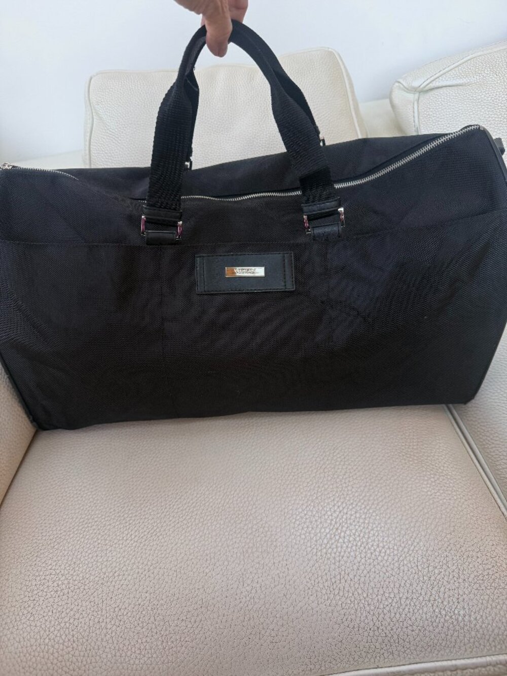 VERSACE PARFUMS BLACK NYLON DUFFLE BAG WEEKENDER TRAVEL CARRY ON NO STRAP